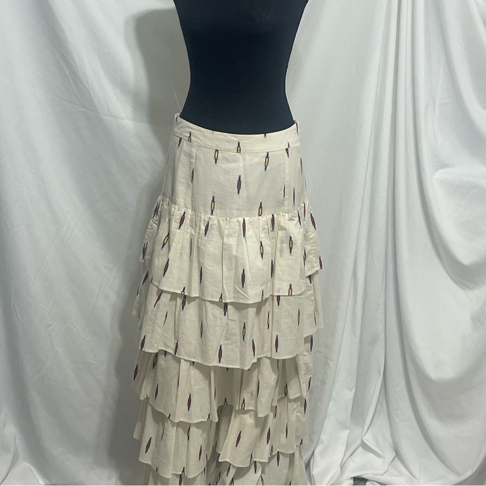 A Loves A Tiered Ruffle ivory Midi Skirt. Side zip. NEW. MSRP $109. Medium. NWT